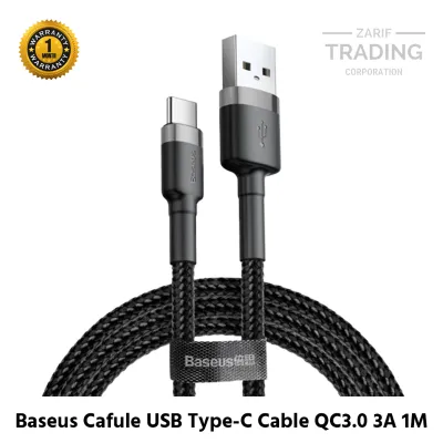 Baseus Cafule USB Type C Cable Durable Nylon Braided QC3 3A Fast Charging Data Cable 1M Black